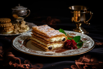 Traditional italian desserts, tiramisu and cannoli on the plate