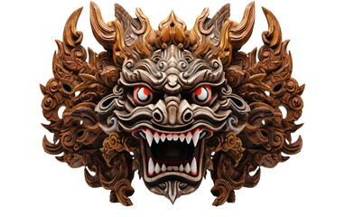 3D Representation of a Traditional Indonesian Reog Ponorogo Mask on Clear Background