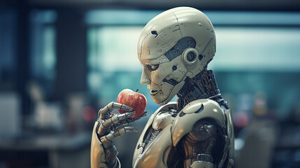 A robot eating an apple