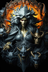 Whispers from Beyond: An Abstract Poster Illustration Embodying the Sinister Forms of a Demon, Skull, or Ghost - Generative AI