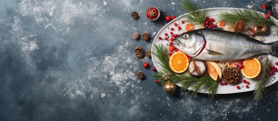 Presenting a holiday table with fish pancakes and salads - obrazy, fototapety, plakaty