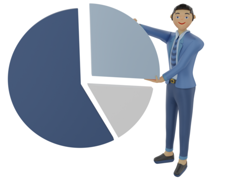 businessman showing pie chart 3d illustration