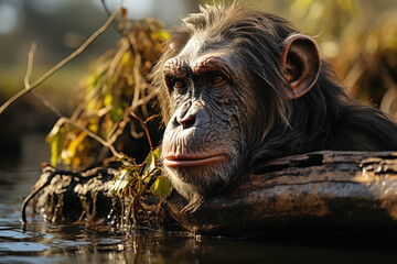 monkey swimming in calm water
