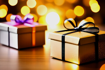 Colorful multicolored Christmas gift boxes. Merry Christmas and Happy New Year. AI generated  content