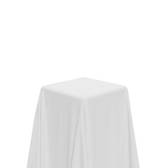 White fabric covering a cube or rectangular shape. Can be used as a stand for product display,...