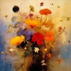 Bouquet of flowers in a vase - oil painting 