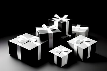 black gift boxes with bow. Black Friday sale. AI generated  content