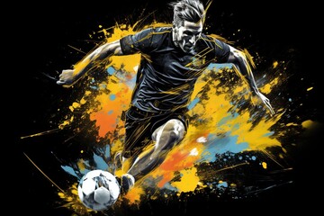 male football player with ball on black illustration