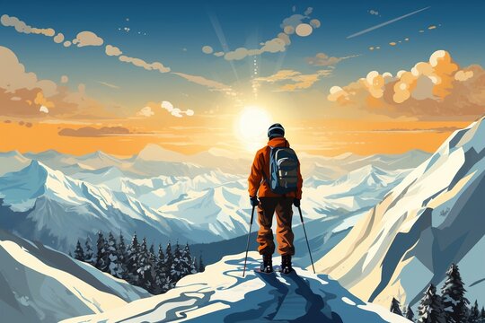 mountain hiker during winter