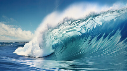 big blue ocean wave with a blue sky