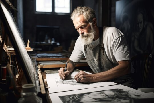 Artist at Work in His Studio