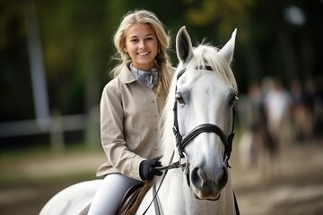 equestrian woman riding a horse. focus on horse