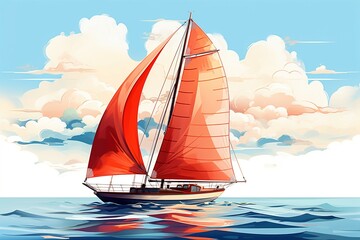 sailboat sailing in open sea at sunrise illustration