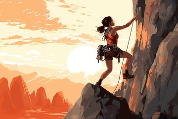 climbing mountain rock illustration - obrazy, fototapety, plakaty