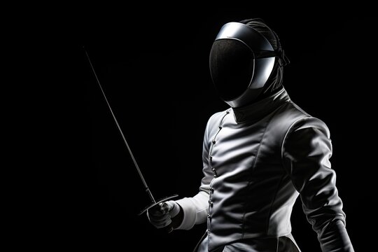 fencer with fencing equipment isolated on black