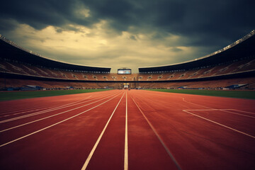 AI generated image. Empty sports track and stadium - obrazy, fototapety, plakaty