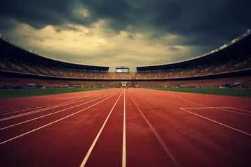 Deurstickers AI generated image. Empty sports track and stadium © Arman Zhenikeyev