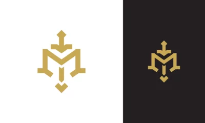 Fotobehang M Sword Letter mark Monogram Initial Logo Design Vector Template © Adil