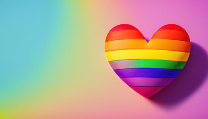 Pride Heart: Vibrant Rainbow Colors on Pastel Background with Copyspace