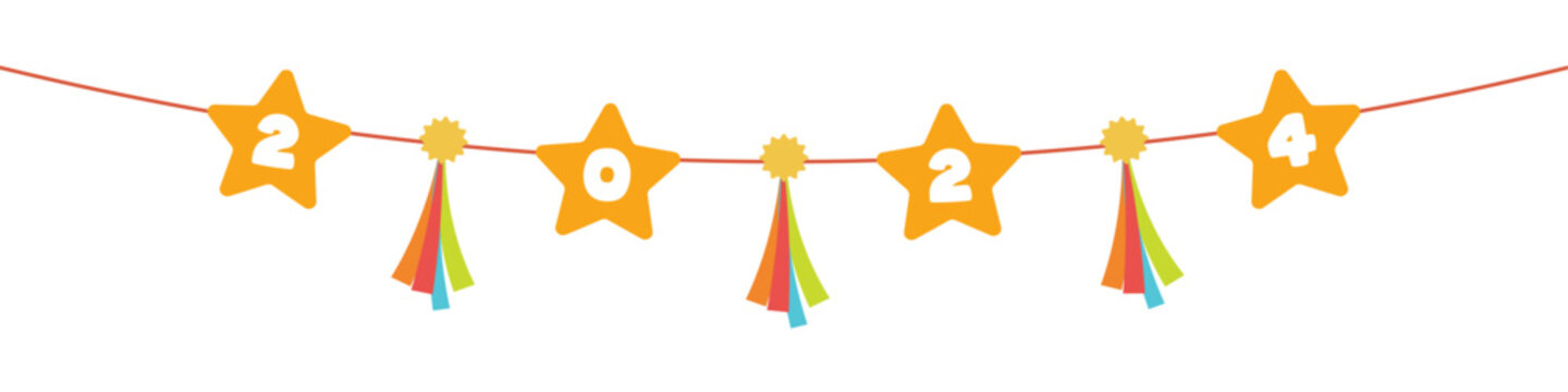 New year 2024 flag decorations are used to decorate cards, posters, web decorations and products during the new year 2024