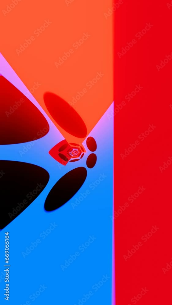 Poster hexagonal neon light tunnel motion graphics, looping animation of vertical screen design looping ani