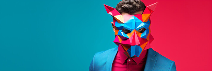 Cool man wearing 3d origami mask