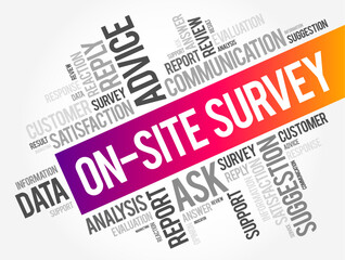 On-site Survey is a survey used to ask questions and collect feedback when people visit a specific website page, word cloud concept background