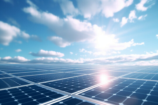 Solar panel illustration and sky in background, Photovoltaic, renewable energy sources concept