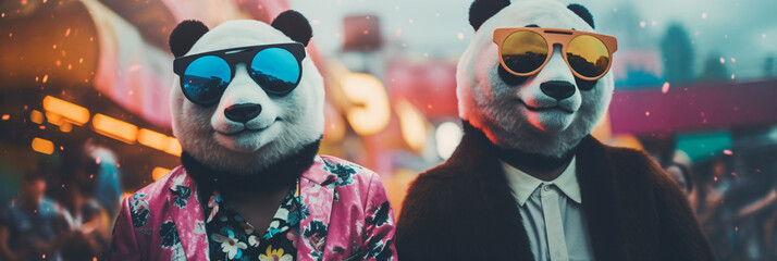 Couple in animal head panda