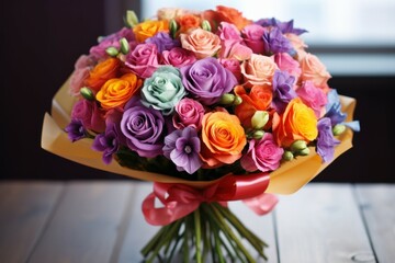 Fragrant Colorful flower bouquet. Spring floral gift. Generate Ai