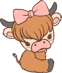 Baby Highland Cow sitting with Bow