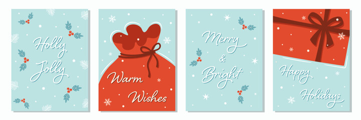 Fototapeta na wymiar Christmas hand drawn greeting cards collection.