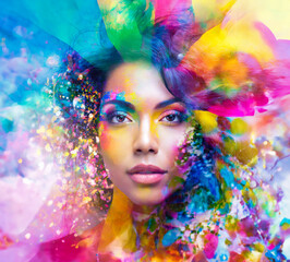 A woman vibrant and eccentric personality, captured in a colorful and abstract rendering
