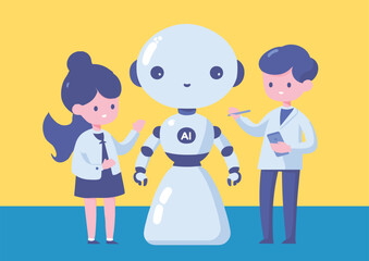 子供2人とAIロボ