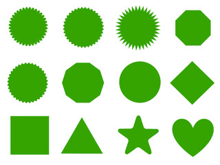 set of green stickers for icon sign warning label price discount sale tag board information design pattern slideshow shape