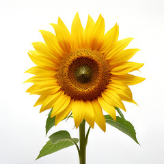 Obraz premium sunflower isolated on a white background. one yellow flower with leaves.