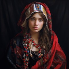 Beautiful woman wearing traditional ukrainian clothes portrait