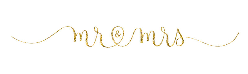 MR & MRS gold glitter vector brush calligraphy banner with swashes
