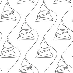 Fir tree line continuous background. Christmas seamless pattern vector. Hand drawn graphic illustration, banner, card, poster, festive ornament, wallpaper, winter holiday print, linear drawing.