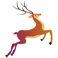 Cartoon deer. Winter celebration fairytale animal. Reindeer running vector Christmas character. Merry Christmas and happy new year greeting card.