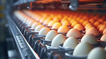 Egg Processing Plant. Eggs in a machine on