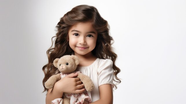 Cute Girl Playing with Doll Isolated Background