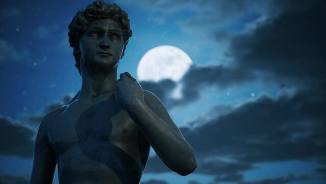 Michelangelo's famous David Renaissance sculpture. 3D animation