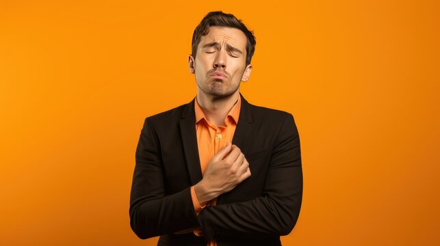 Man Disgusted Expression Isolated Background