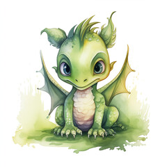 Fototapeta premium Cute watercolor little dragon baby illustration isolated clipart character