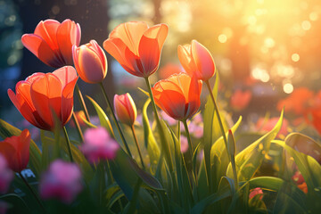 closeup of tulips at golden hour