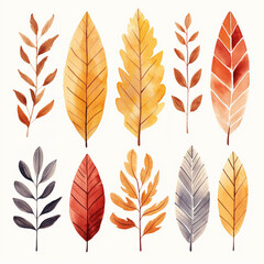 Collection of autumn leaves, watercolor illustration, set