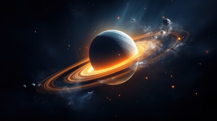 Saturn with moon Along with a special ring that surrounds the world. fantasy galaxy - obrazy, fototapety, plakaty