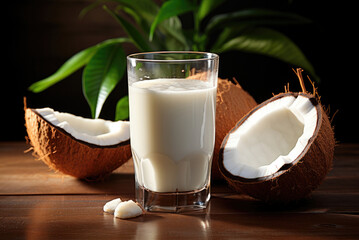 Coconut milk in a glass on the table