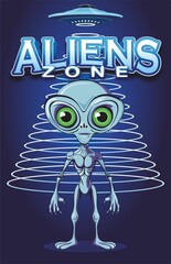 A comic poster with an alien, a flying saucer and the inscription "Alien Zone".